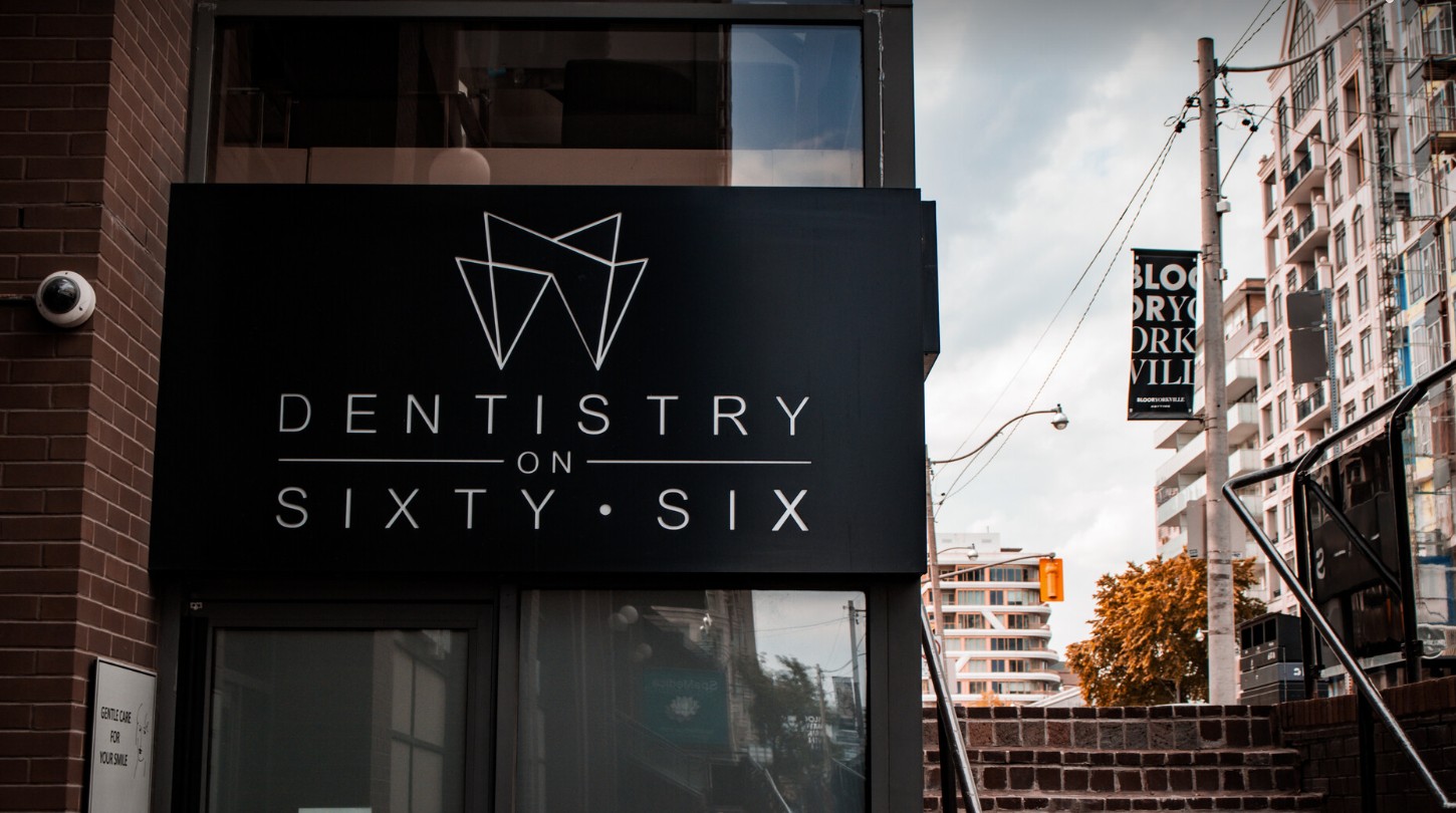 Dentistry on 66 exterior sign in Yorkville, Toronto